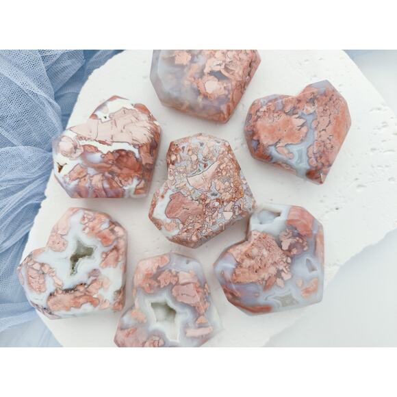 Pink Petal Agate Heart Crystal Carving Healing Crystal Druzy - Picture 5 of 10